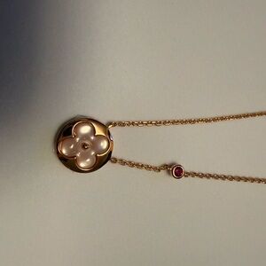 Louis Vuitton Elegant Gold and Pink Flower Pendant Necklace